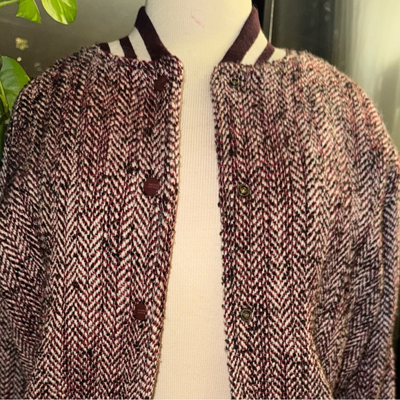 Scotch & Soda Mens Herringbone Bomber Jacket - Burgundy & Cream Textured Jacket - Picture 2 of 12